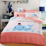 Blue Dolphin on White Cartoon Bedding Set 4-pieces 