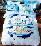 Cartoon Printed Dolphin Bedding Set 100% Cotton - 4 Pieces 