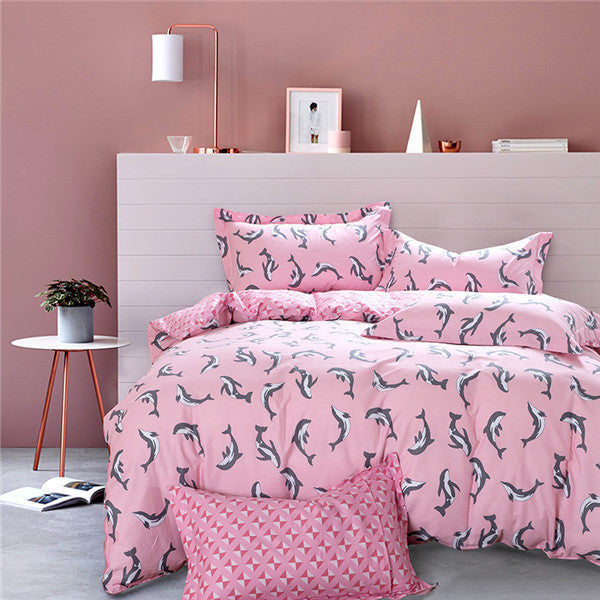Beautiful Dolphin Bedding Set Available in Pink & Blue 100% Cotton- 4 Pieces 