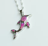 Cute Blue Fire Opal Jumping Dolphin Pendant Necklace 