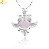 Soft Natural Round Gem Stone Owl Bird Necklace Pendants (Available in Opal, Purple, Pink, Quartz and more) 