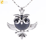 Soft Natural Round Gem Stone Owl Bird Necklace Pendants (Available in Opal, Purple, Pink, Quartz and more) 