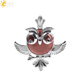 Soft Natural Round Gem Stone Owl Bird Necklace Pendants (Available in Opal, Purple, Pink, Quartz and more) 