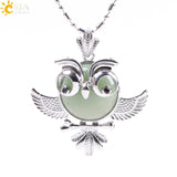 Soft Natural Round Gem Stone Owl Bird Necklace Pendants (Available in Opal, Purple, Pink, Quartz and more) 