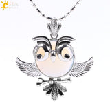 Soft Natural Round Gem Stone Owl Bird Necklace Pendants (Available in Opal, Purple, Pink, Quartz and more) 