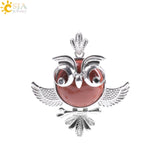 Soft Natural Round Gem Stone Owl Bird Necklace Pendants (Available in Opal, Purple, Pink, Quartz and more) 
