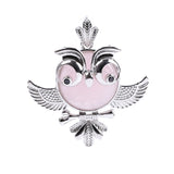 Soft Natural Round Gem Stone Owl Bird Necklace Pendants (Available in Opal, Purple, Pink, Quartz and more) 