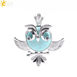 Soft Natural Round Gem Stone Owl Bird Necklace Pendants (Available in Opal, Purple, Pink, Quartz and more) 