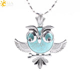 Soft Natural Round Gem Stone Owl Bird Necklace Pendants (Available in Opal, Purple, Pink, Quartz and more) 