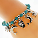 Boho Vintage Dolphin Turle Owl Elephant Charm Bracelet for Her 