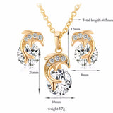 Gorgeous Gold Plated AAA Zircon Stoned Dolphin Jewelry Set Including Necklace and Earrings 