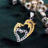 Elegant Dolphin Heart Necklace and Earrings Dolphin Jewelry Set 