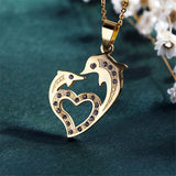 Elegant Dolphin Heart Necklace and Earrings Dolphin Jewelry Set 