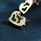 Elegant Dolphin Heart Necklace and Earrings Dolphin Jewelry Set 