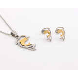 Graceful Dolphin Jewelry Set Necklace and Earrings 