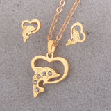 18K Gold Pendant Necklace Earring Jewelry Set 