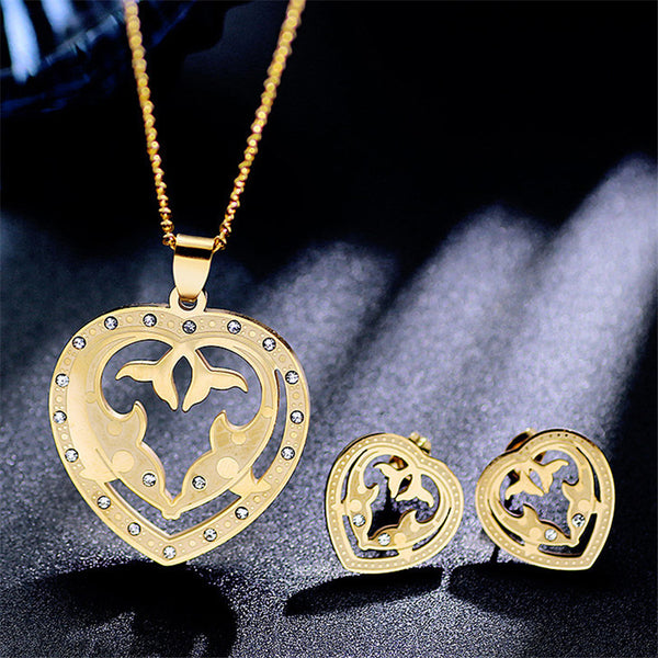 Elegant Double Dolphins Cubic Zircon Jewelry Set 