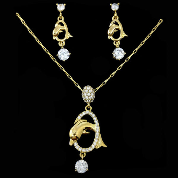 Graceful Crystal Dolphin Jewelry Set Including Including Necklace and Earrings 