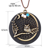 Vintage Wood Womens Long Owl Necklace and Pendant 