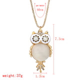 Eye Catching Clear Rhinestone Glass Beads Owl Necklace - Gold Color 