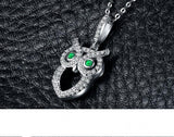 925 Sterling Silver Green Nano Russian Simulated Emerald Owl  (Necklace Not Included) 