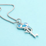 Stunning 925 Sterling Fire Blue Heart and Key Opal Dolphin Pendant (Necklace Not Included) 