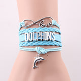 Stunning Infinity Love Leather Wrap Dolphin Bracelet 