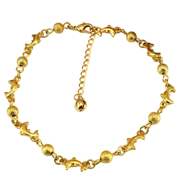Elegant Matt Gold Beads Dolphin Anklet 