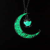 Hollow out Moon And Owl Luminous Pendant Necklaces Glow In The Dark - Perfect Halloween Gift 