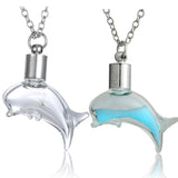 Glass Wishing bottle Dolphin Pendant Necklace - Choose from Dandelion or Glowing 