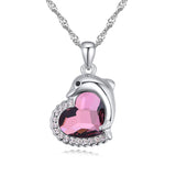 Swarovski Crystal Dolphin Heart Pendant Necklace - Various Stone Colours 