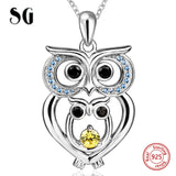 925 Sterling Silver European Zircon Owl Necklace and Pendant 