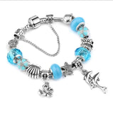 European Ocean Beach Seashell Turtle Dolphin Crystal Bead Bracelet (many colours to choose from) 