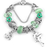 European Ocean Beach Seashell Turtle Dolphin Crystal Bead Bracelet (many colours to choose from) 