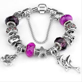 European Ocean Beach Seashell Turtle Dolphin Crystal Bead Bracelet (many colours to choose from) 