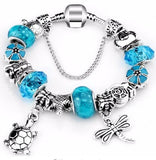European Ocean Beach Seashell Turtle Dolphin Crystal Bead Bracelet (many colours to choose from) 