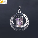 Natural Stone Hollow Silver Owl Necklace - Perfect Gift For Her - Huge Range of Stone Colours to Choose From 