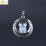 Natural Stone Hollow Silver Owl Necklace - Perfect Gift For Her - Huge Range of Stone Colours to Choose From 