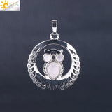 Natural Stone Hollow Silver Owl Necklace - Perfect Gift For Her - Huge Range of Stone Colours to Choose From 