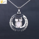 Natural Stone Hollow Silver Owl Necklace - Perfect Gift For Her - Huge Range of Stone Colours to Choose From 