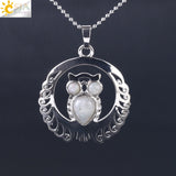 Natural Stone Hollow Silver Owl Necklace - Perfect Gift For Her - Huge Range of Stone Colours to Choose From 