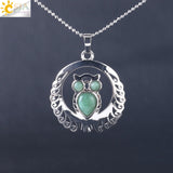 Natural Stone Hollow Silver Owl Necklace - Perfect Gift For Her - Huge Range of Stone Colours to Choose From 