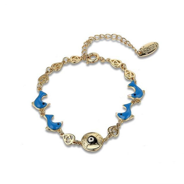 Absolutely Gorgous Gold Plated Blue Dolphin and Heart Bracelet 