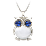 Elegant Blue Rhinestone Owl Pendant Necklace 