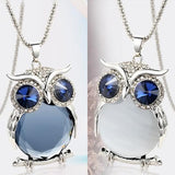 Elegant Blue Rhinestone Owl Pendant Necklace 