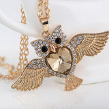 Gold Plated Heart and Crystal Owl Necklace 