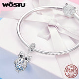 Lovely 925 Sterling Silver Owl Charms CZ Bead Fit Original Bracelet Pendant For Women 