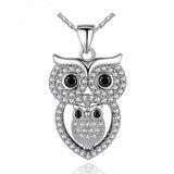 Stunning  AAA Austrian Zircon  White Gold Plated Owl Pendant Necklace 