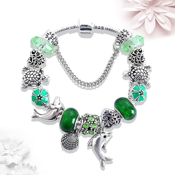 Antique Silver Seashell Dolphin Charm Pandora Bracelet - New Design 