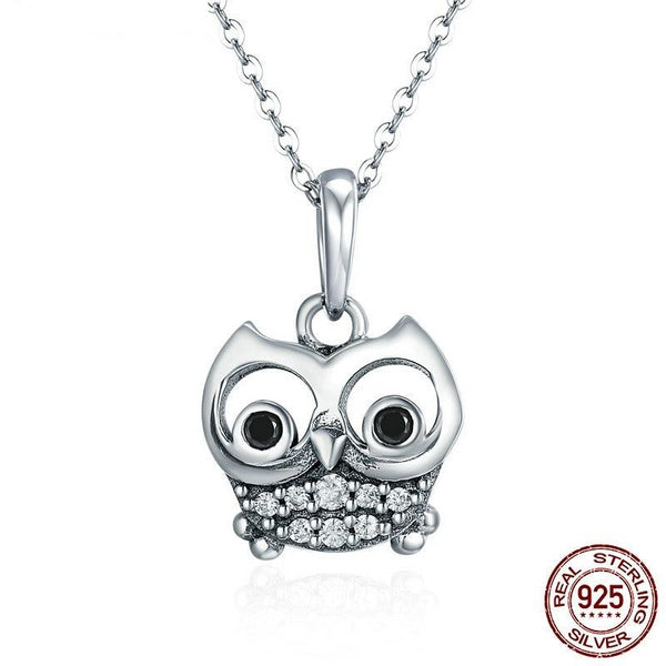 Authentic 100% 925 Sterling Silver Cute Owl Necklace - For Women 